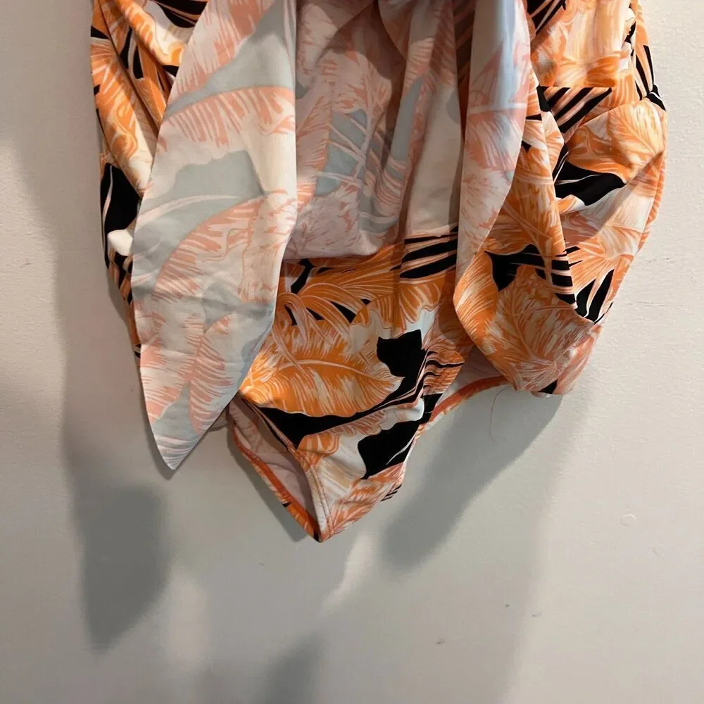 Jaclyn Smith Womens Orange Swimsuit 12 One Piece Floral Padded Pullover Stretch